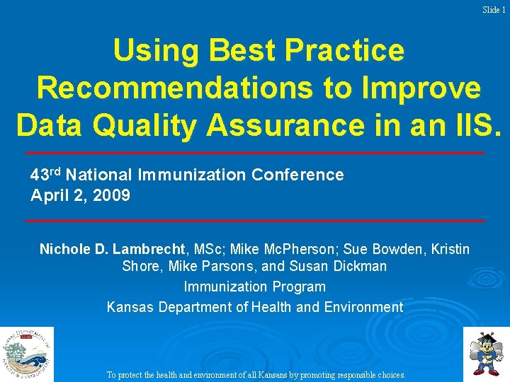 Slide 1 Using Best Practice Recommendations to Improve Data Quality Assurance in an IIS.