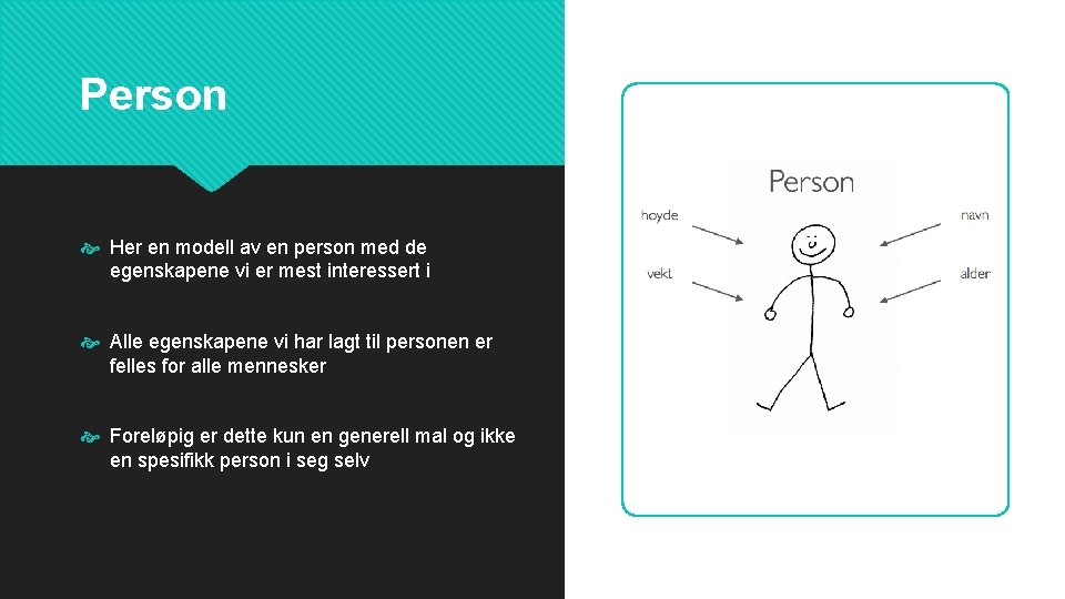 Person Her en modell av en person med de egenskapene vi er mest interessert