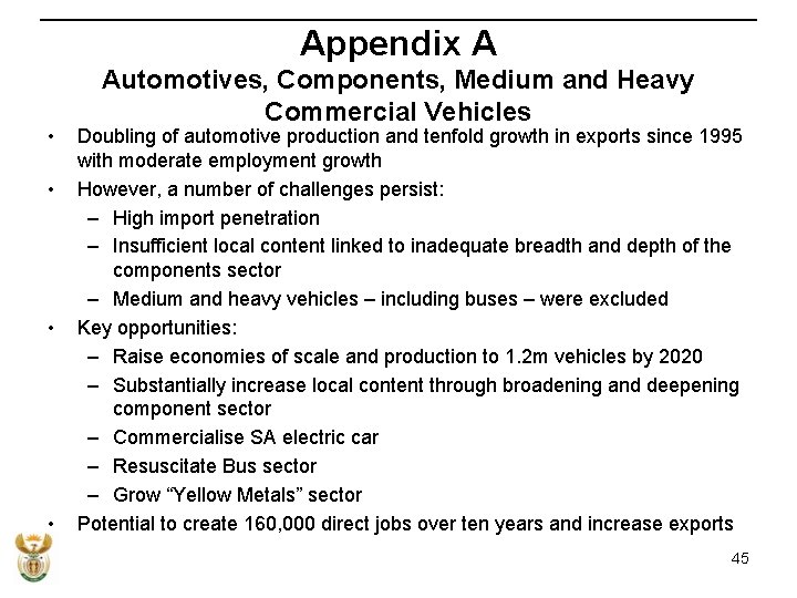 Appendix A • • Automotives, Components, Medium and Heavy Commercial Vehicles Doubling of automotive