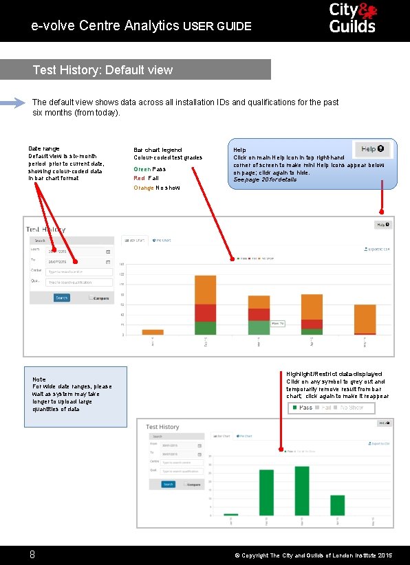 e-volve Centre Analytics USER GUIDE Test History: Default view The default view shows data