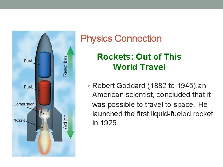 Physics Connection Rockets: Out of This World Travel • Robert Goddard (1882 to 1945),