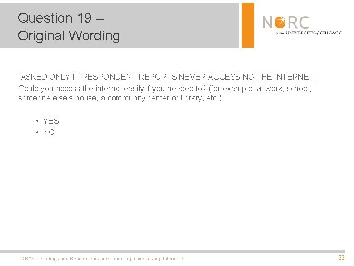 Question 19 – Original Wording [ASKED ONLY IF RESPONDENT REPORTS NEVER ACCESSING THE INTERNET]