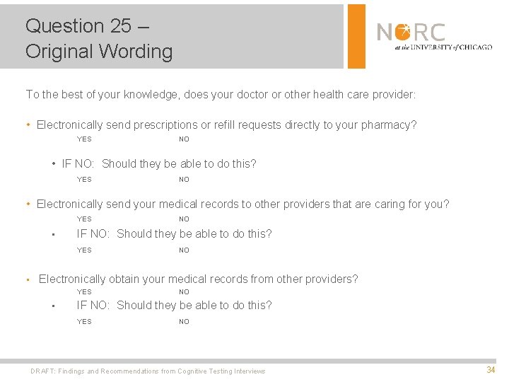Question 25 – Original Wording To the best of your knowledge, does your doctor