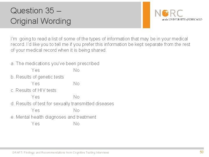 Question 35 – Original Wording I’m going to read a list of some of