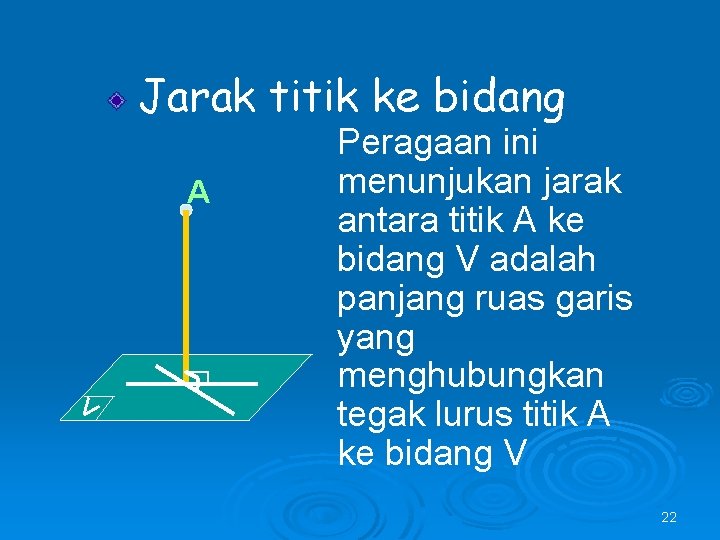 Jarak titik ke bidang A V Peragaan ini menunjukan jarak antara titik A ke