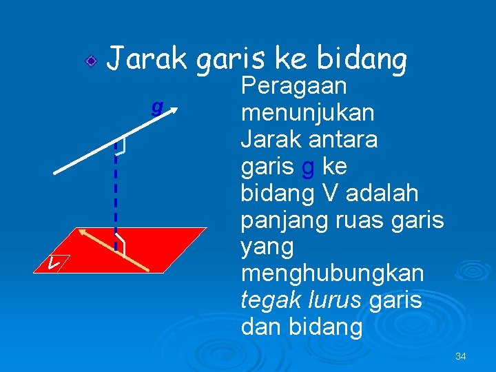 Jarak garis ke bidang g V Peragaan menunjukan Jarak antara garis g ke bidang