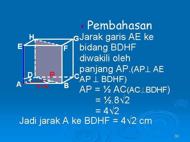 Pembahasan G Jarak H E F P D A 8 cm B garis AE