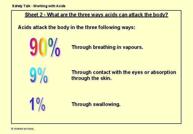 Safety Talk - Working with Acids Sheet 2 - What are three ways acids Safety Talk - Working with Acids Sheet 2 - What are three ways acids