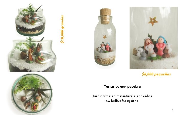 $10, 000 grandes $8, 000 pequeños Terrarios con pesebre Jardincitos en miniatura elaborados en