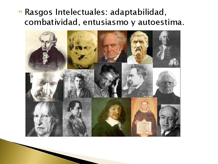  Rasgos Intelectuales: adaptabilidad, combatividad, entusiasmo y autoestima. 