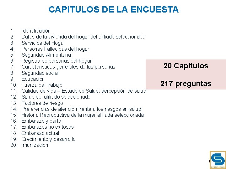 CAPITULOS DE LA ENCUESTA 1. 2. 3. 4. 5. 6. 7. 8. 9. 10.