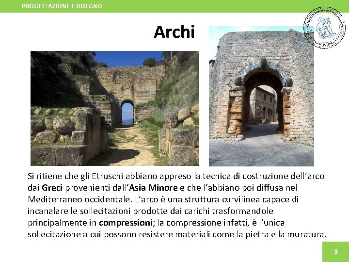 PROGETTAZIONE E DISEGNO Archi Si ritiene che gli Etruschi abbiano appreso la tecnica di