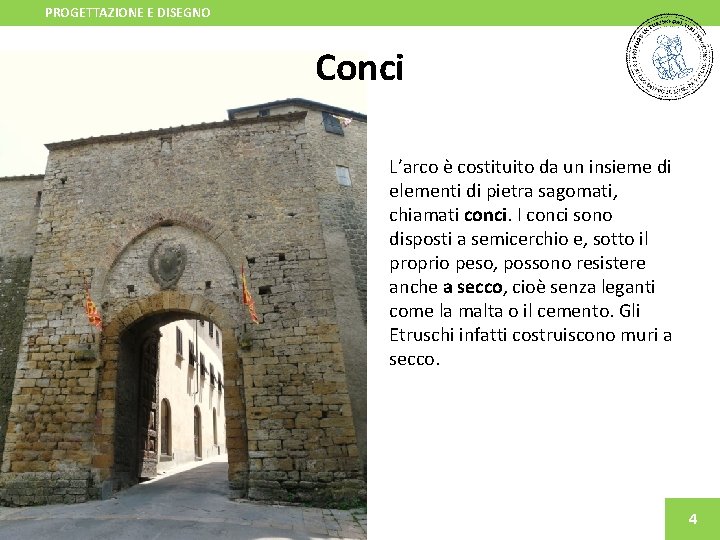 PROGETTAZIONE E DISEGNO Conci L’arco è costituito da un insieme di elementi di pietra