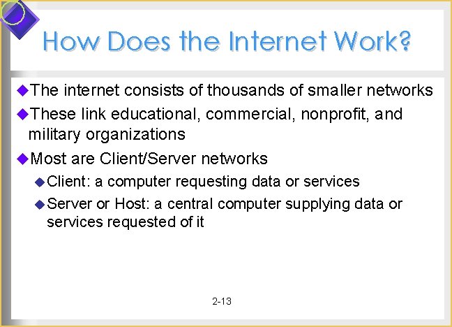 How Does the Internet Work? u. The internet consists of thousands of smaller networks How Does the Internet Work? u. The internet consists of thousands of smaller networks