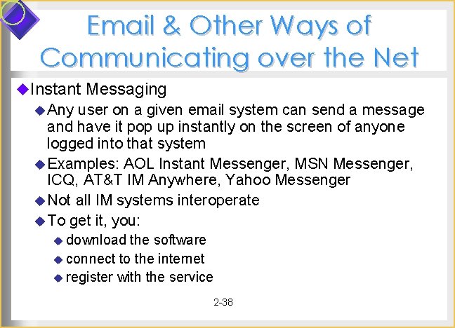 Email & Other Ways of Communicating over the Net u. Instant Messaging u Any Email & Other Ways of Communicating over the Net u. Instant Messaging u Any