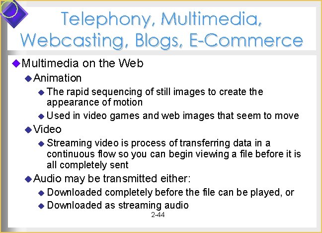 Telephony, Multimedia, Webcasting, Blogs, E-Commerce u. Multimedia on the Web u Animation u The Telephony, Multimedia, Webcasting, Blogs, E-Commerce u. Multimedia on the Web u Animation u The