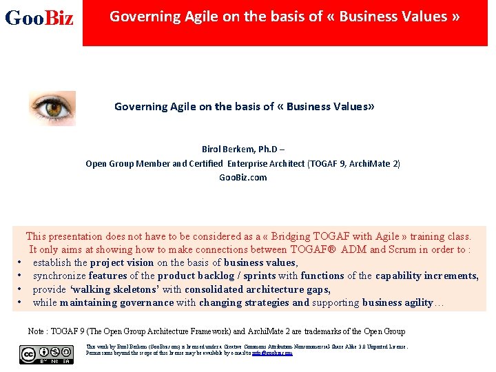 Goo. Biz Governing Agile on the basis of « Business Values » Governing Agile