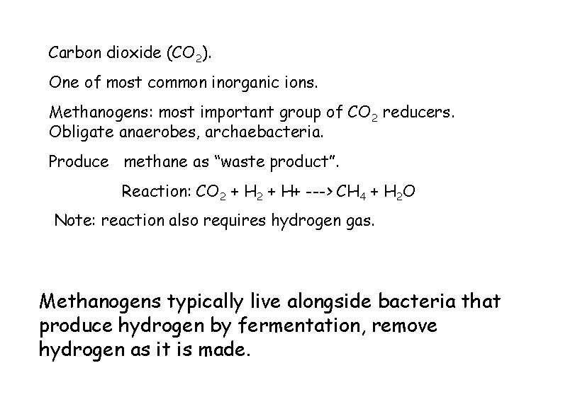 Carbon dioxide (CO 2). One of most common inorganic ions. Methanogens: most important group