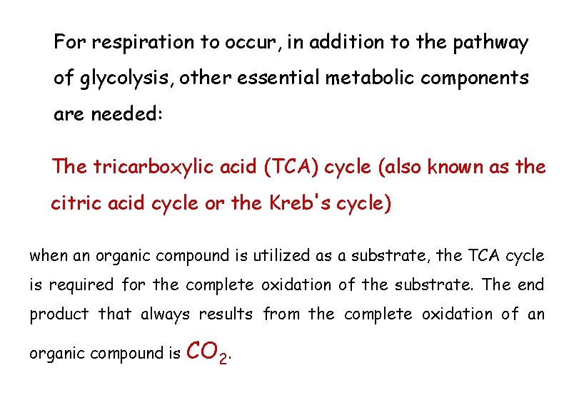 For respiration to occur, in addition to the pathway of glycolysis, other essential metabolic