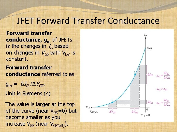 JFET Forward Transfer Conductance Forward transfer conductance, gm of JFETs is the changes in