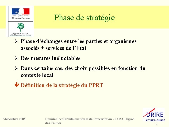 Phase de stratégie Ø Phase d’échanges entre les parties et organismes associés + services