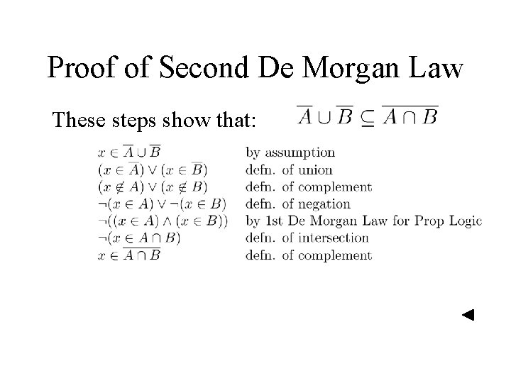 Proof of Second De Morgan Law These steps show that: 
