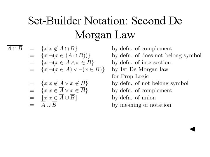 Set-Builder Notation: Second De Morgan Law 