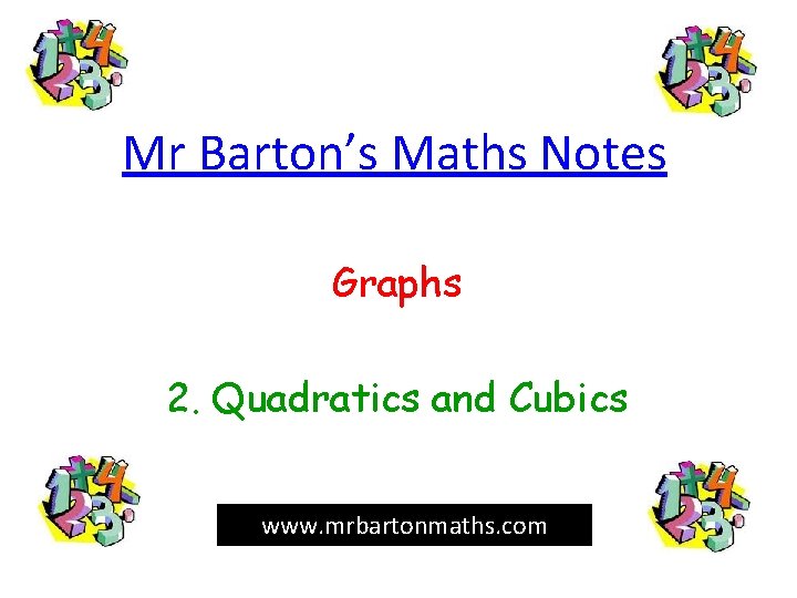 Mr Barton’s Maths Notes Graphs 2. Quadratics and Cubics www. mrbartonmaths. com 