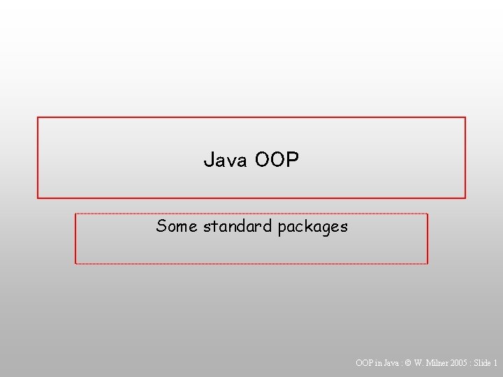 Java OOP Some standard packages OOP in Java : © W. Milner 2005 :