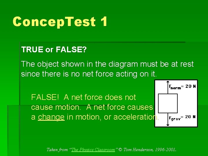 Concep. Test 1 TRUE or FALSE? The object shown in the diagram must be