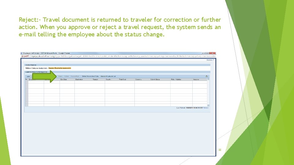 Reject: - Travel document is returned to traveler for correction or further action. When Reject: - Travel document is returned to traveler for correction or further action. When