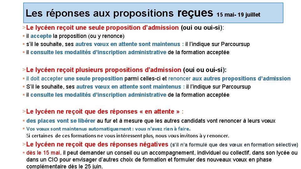 Les réponses aux propositions reçues 15 mai- 19 juillet > Le lycéen reçoit une