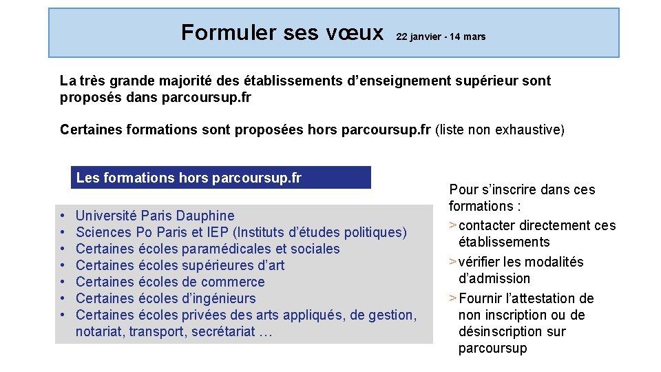 Formuler ses vœux 22 janvier - 14 mars La très grande majorité des établissements