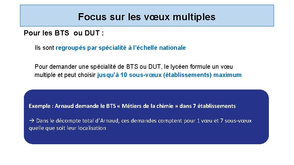 Focus sur les vœux multiples Pour les BTS ou DUT : Ils sont regroupés