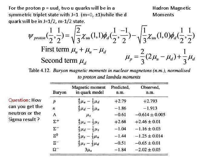 For the proton p = uud, two u quarks will be in a symmetric For the proton p = uud, two u quarks will be in a symmetric