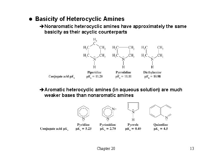 l Basicity of Heterocyclic Amines èNonaromatic heterocyclic amines have approximately the same basicity as