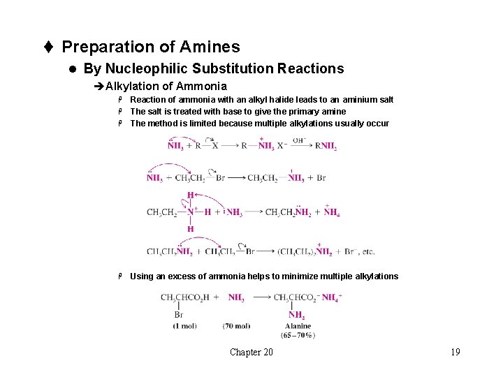 t Preparation of Amines l By Nucleophilic Substitution Reactions èAlkylation of Ammonia Reaction of