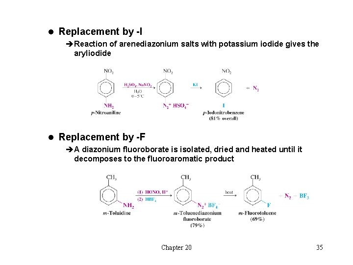 l Replacement by -I èReaction of arenediazonium salts with potassium iodide gives the aryliodide