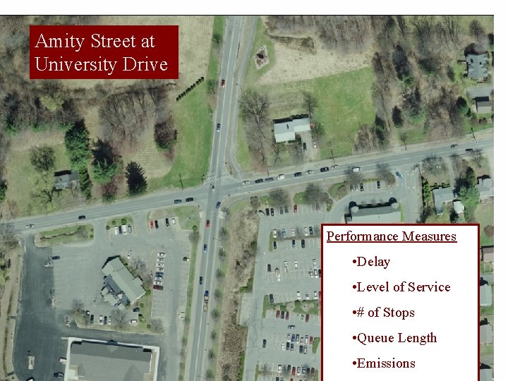 Amity Street at University Drive Performance Measures • Delay • Level of Service • Amity Street at University Drive Performance Measures • Delay • Level of Service •