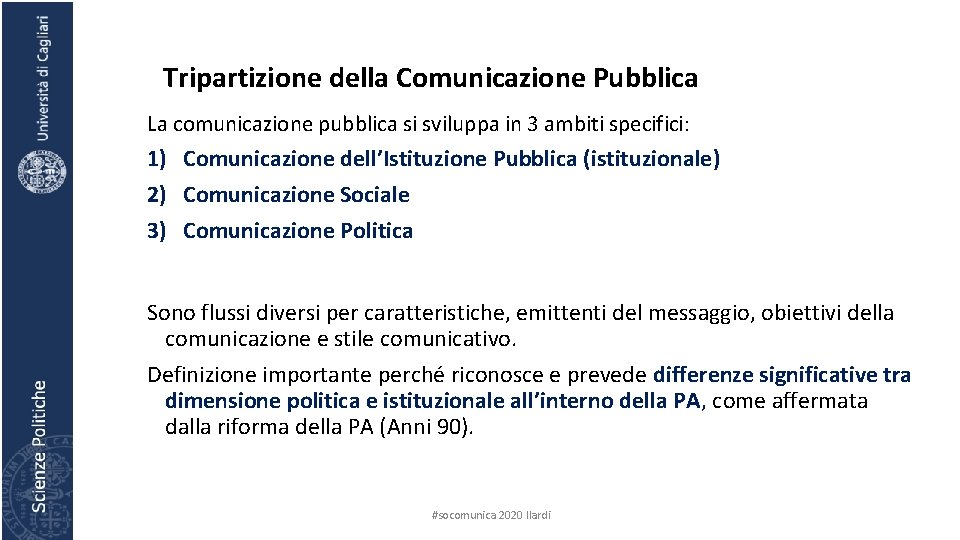 Tripartizione della Comunicazione Pubblica La comunicazione pubblica si sviluppa in 3 ambiti specifici: 1)