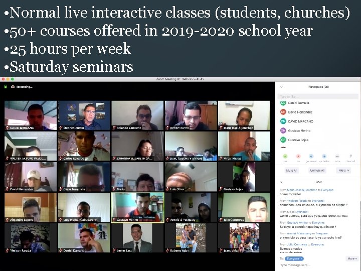  • Normal live interactive classes (students, churches) • 50+ courses offered in 2019