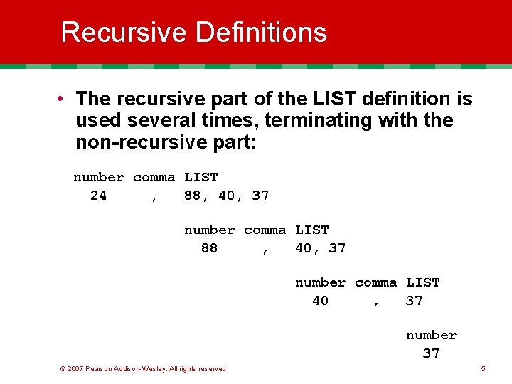 Recursive Definitions • The recursive part of the LIST definition is used several times, Recursive Definitions • The recursive part of the LIST definition is used several times,