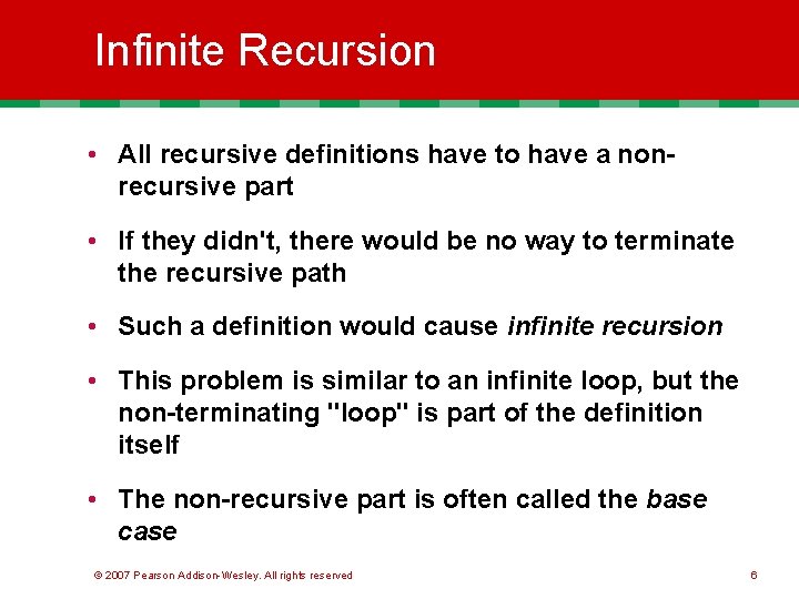 Infinite Recursion • All recursive definitions have to have a nonrecursive part • If Infinite Recursion • All recursive definitions have to have a nonrecursive part • If