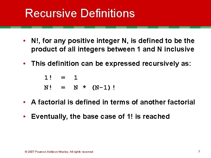 Recursive Definitions • N!, for any positive integer N, is defined to be the Recursive Definitions • N!, for any positive integer N, is defined to be the