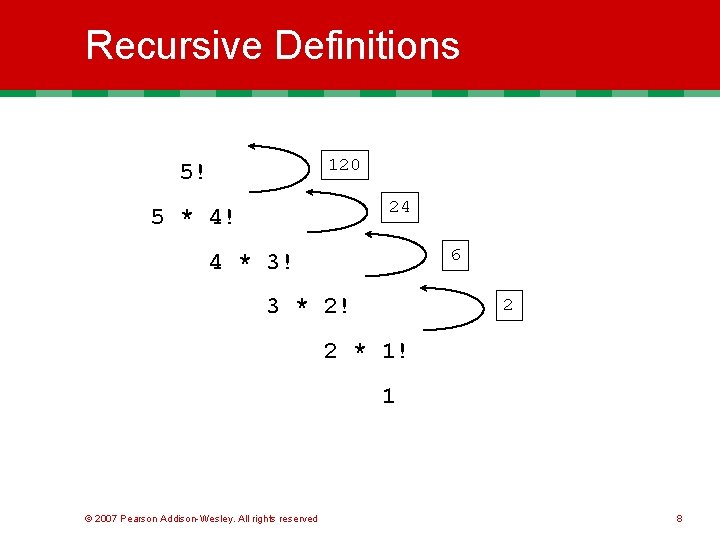Recursive Definitions 120 5! 24 5 * 4! 6 4 * 3! 3 * Recursive Definitions 120 5! 24 5 * 4! 6 4 * 3! 3 *