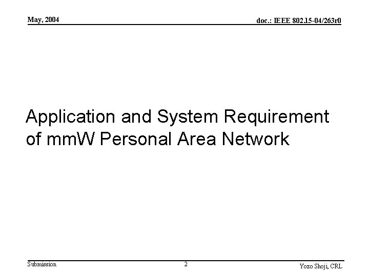 May, 2004 doc. : IEEE 802. 15 -04/263 r 0 Application and System Requirement