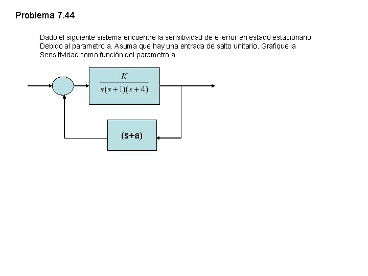 Problema 7. 44 Dado el siguiente sistema encuentre la sensitividad de el error en Problema 7. 44 Dado el siguiente sistema encuentre la sensitividad de el error en