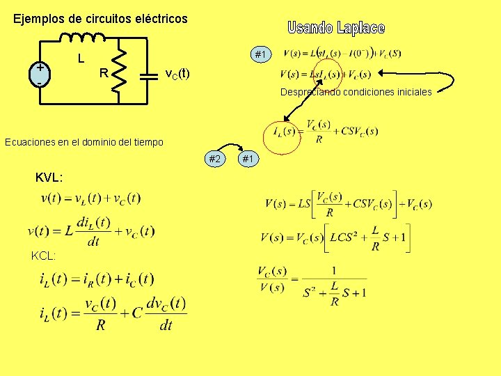 Ejemplos de circuitos eléctricos + - #1 L R v. C(t) Despreciando condiciones iniciales Ejemplos de circuitos eléctricos + - #1 L R v. C(t) Despreciando condiciones iniciales