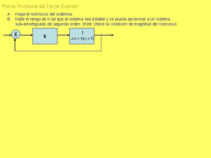 Primer Problema del Tercer Examen A. Haga el root locus del sistemas B. Halle Primer Problema del Tercer Examen A. Haga el root locus del sistemas B. Halle