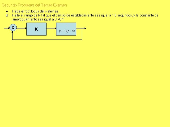 Segundo Problema del Tercer Examen A. Haga el root locus del sistemas B. Halle Segundo Problema del Tercer Examen A. Haga el root locus del sistemas B. Halle